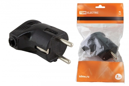 TDM ELECTRIC SQ1806-0008 Вилка угловая с/з черная 16А 250В TDM